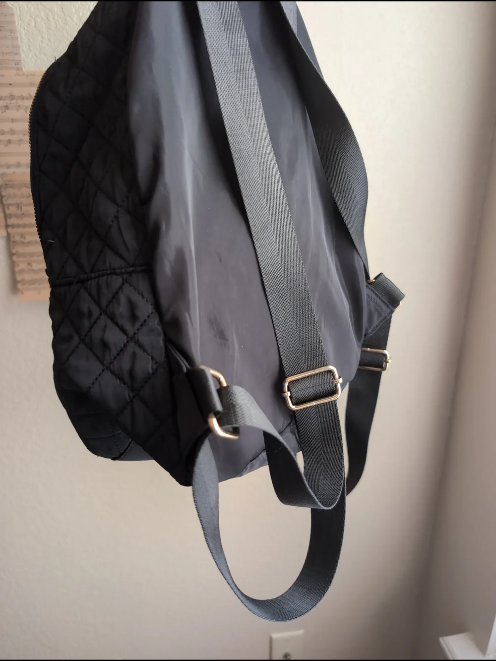 Alexis Bendel Quilted Black Mini Backpack with Gold Hardware